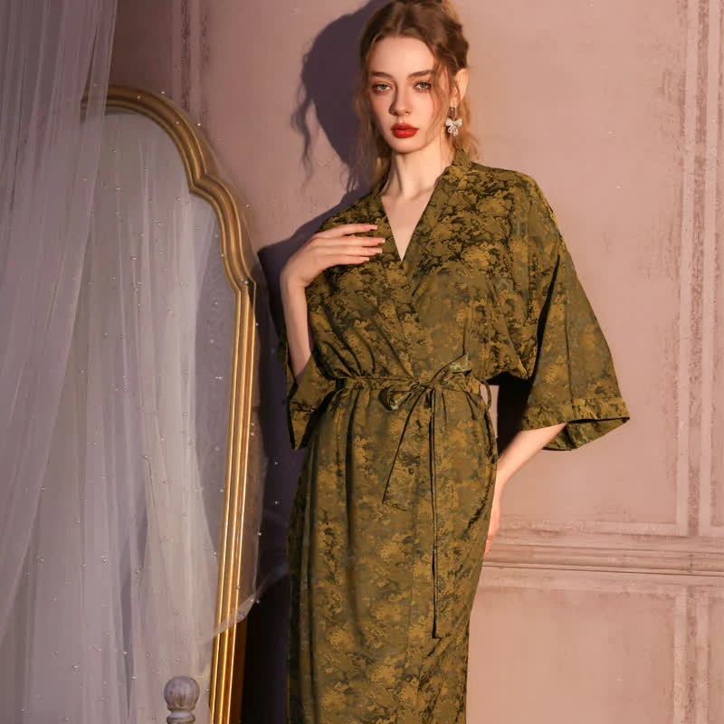 Künstlerisch inspirierter Jacquard-Bademantel mit 3/4-Ärmeln