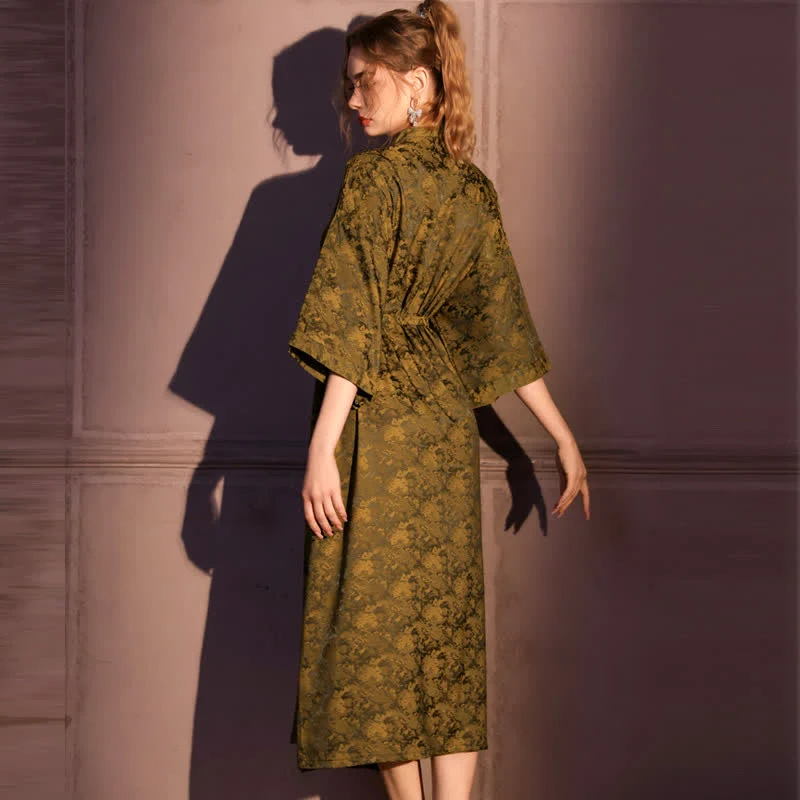 Künstlerisch inspirierter Jacquard-Bademantel mit 3/4-Ärmeln