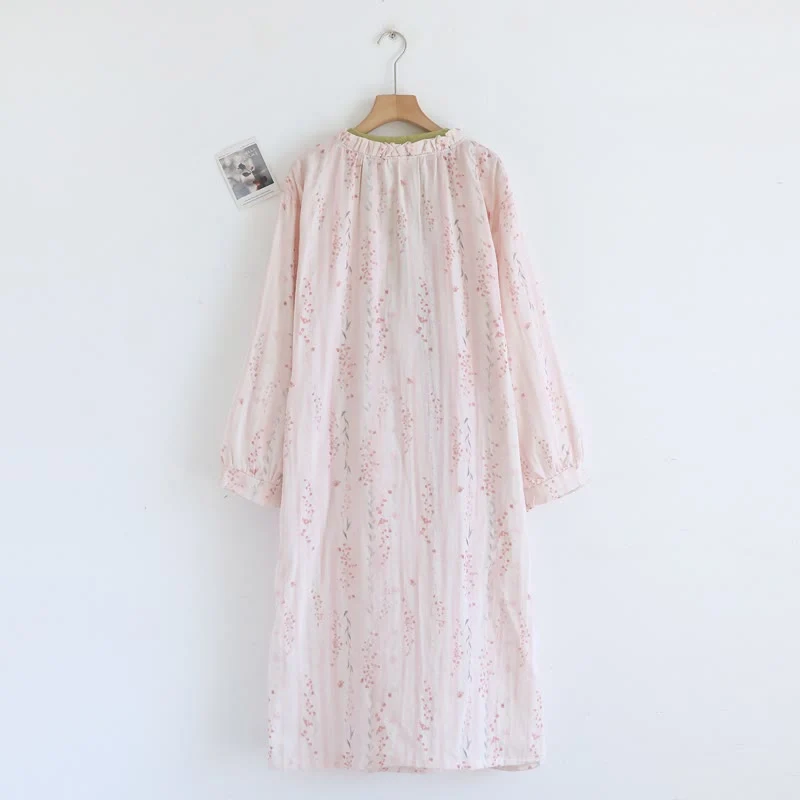 Kimono-Nachthemd aus Baumwollgaze mit kleinem Blumenmuster