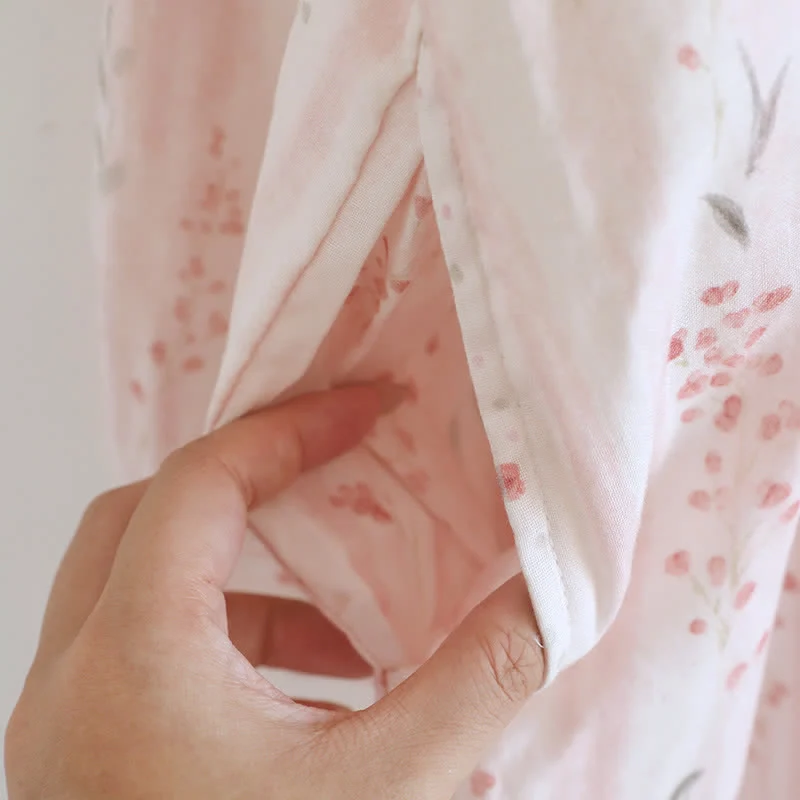 Kimono-Nachthemd aus Baumwollgaze mit kleinem Blumenmuster