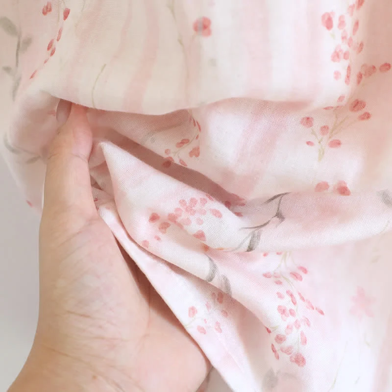 Kimono-Nachthemd aus Baumwollgaze mit kleinem Blumenmuster