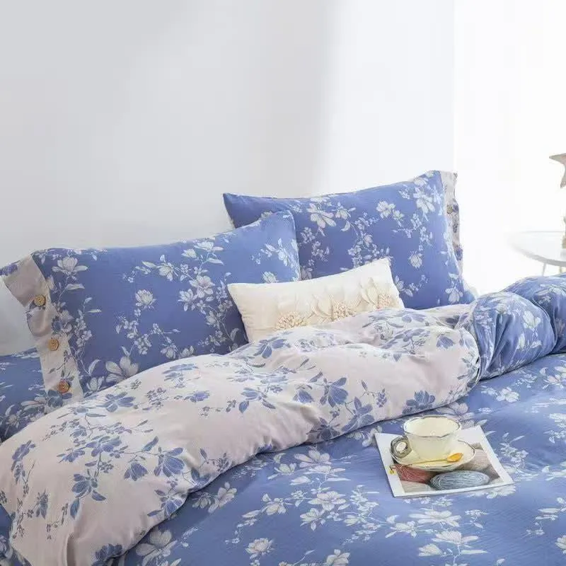 Bettwäsche-Set „Blue Lily“ aus Baumwollgaze (4-teilig)