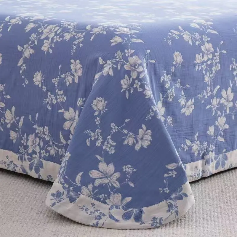 Bettwäsche-Set „Blue Lily“ aus Baumwollgaze (4-teilig)