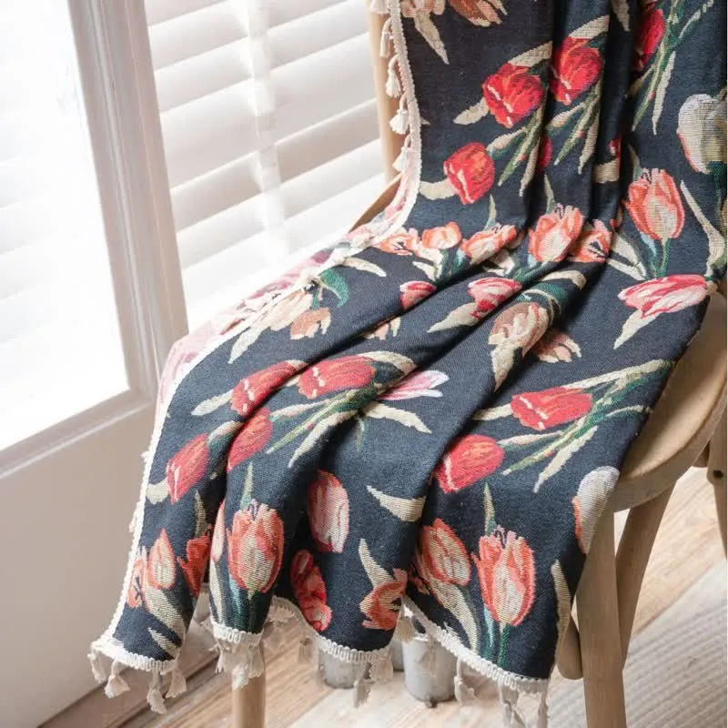 Vorhang mit Tulpenmuster, Jacquard-Stil und Quasten