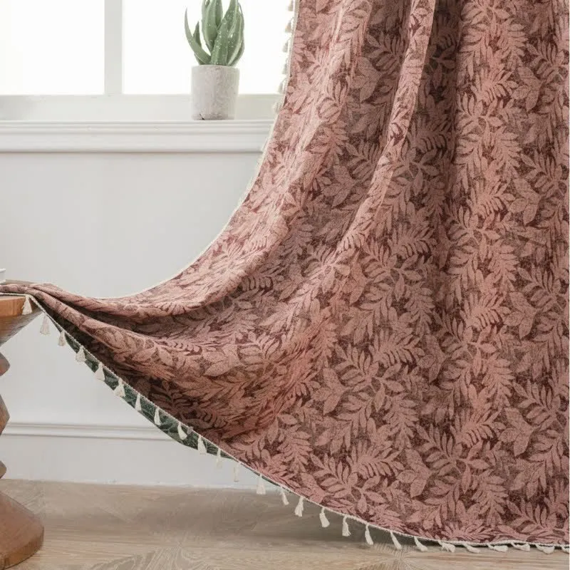 Vintage-Vorhang mit Blatt-Jacquardmuster und Quaste