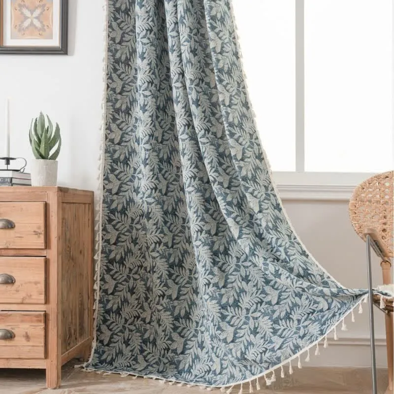 Vintage-Vorhang mit Blatt-Jacquardmuster und Quaste