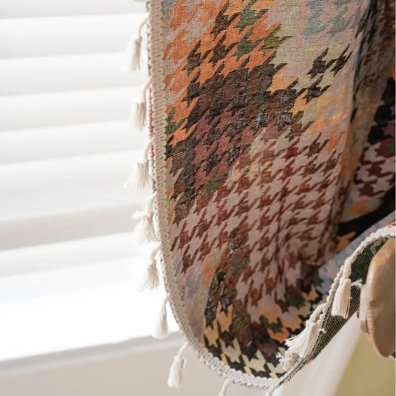 Bunter Hahnentritt-Jacquard-Vorhang mit Quaste