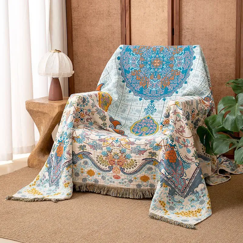 Vintage-Steppdecke aus Baumwolle mit Quasten