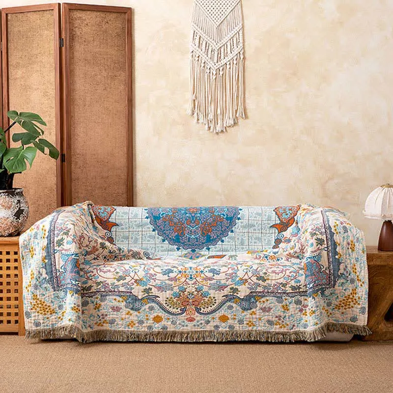 Vintage-Steppdecke aus Baumwolle mit Quasten