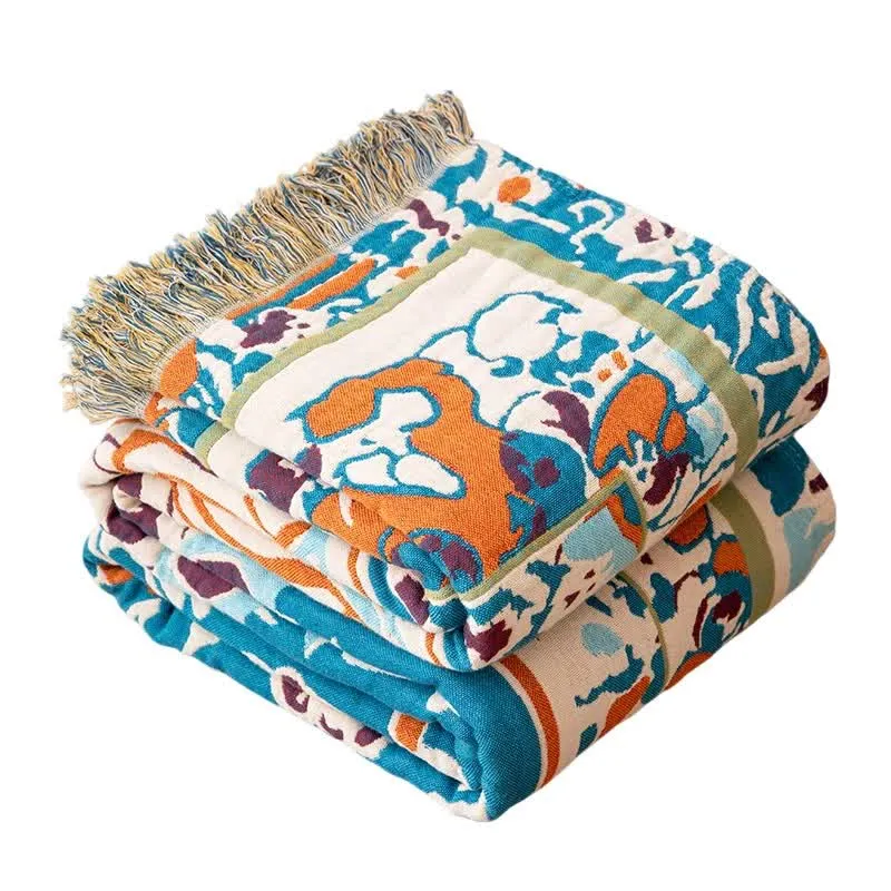 Retro-Steppdecke aus reiner Baumwolle, blau