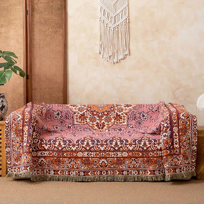 Vintage-Steppdecke aus Baumwolle mit Blumenmuster und Quasten