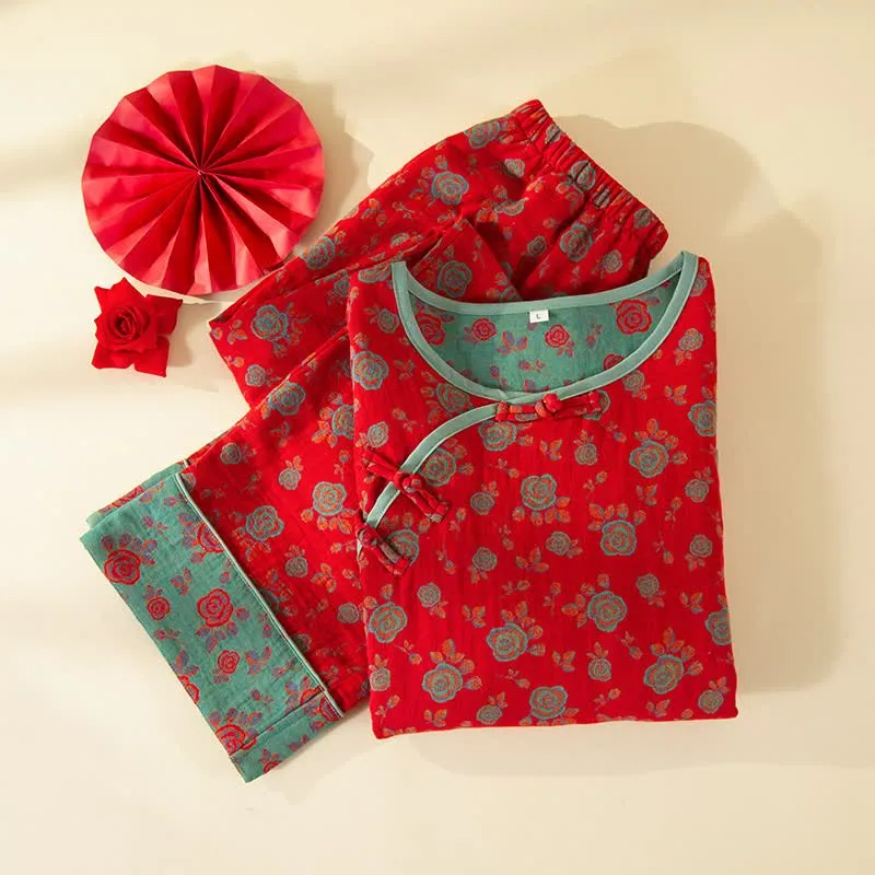 Orientalisches Vintage-Rosen-Baumwoll-Loungewear-Set