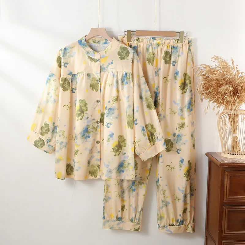 Loungewear-Set aus Baumwolle mit orientalischem Tintenmuster