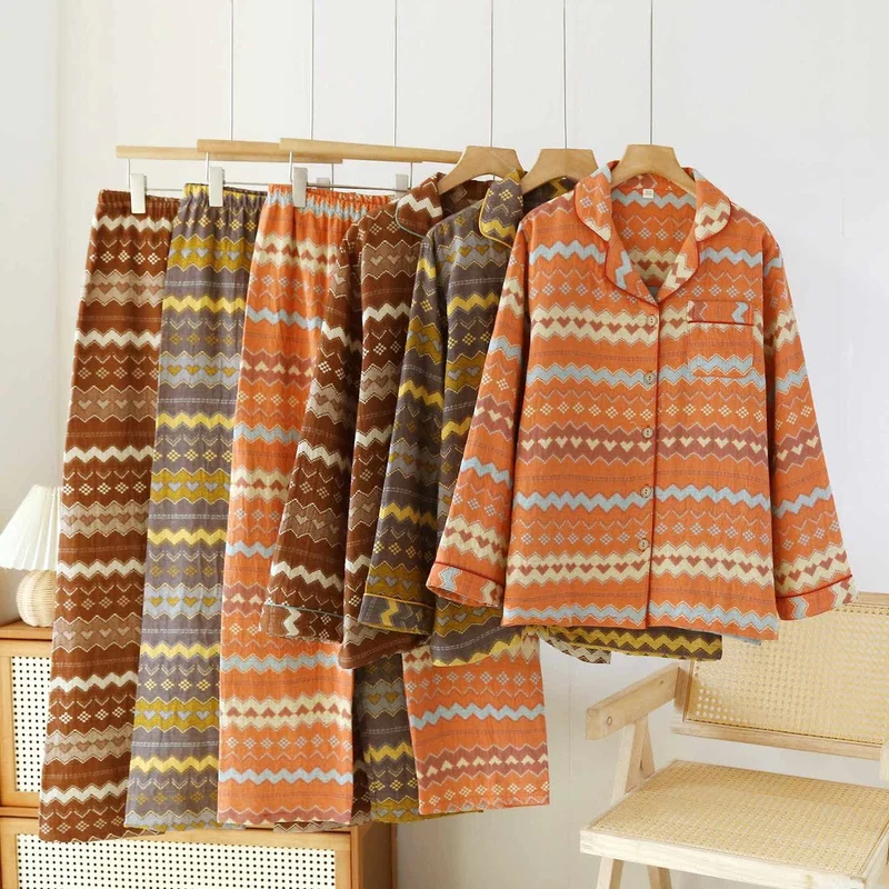 Vintage Wave Baumwoll-Loungewear-Set für Paare