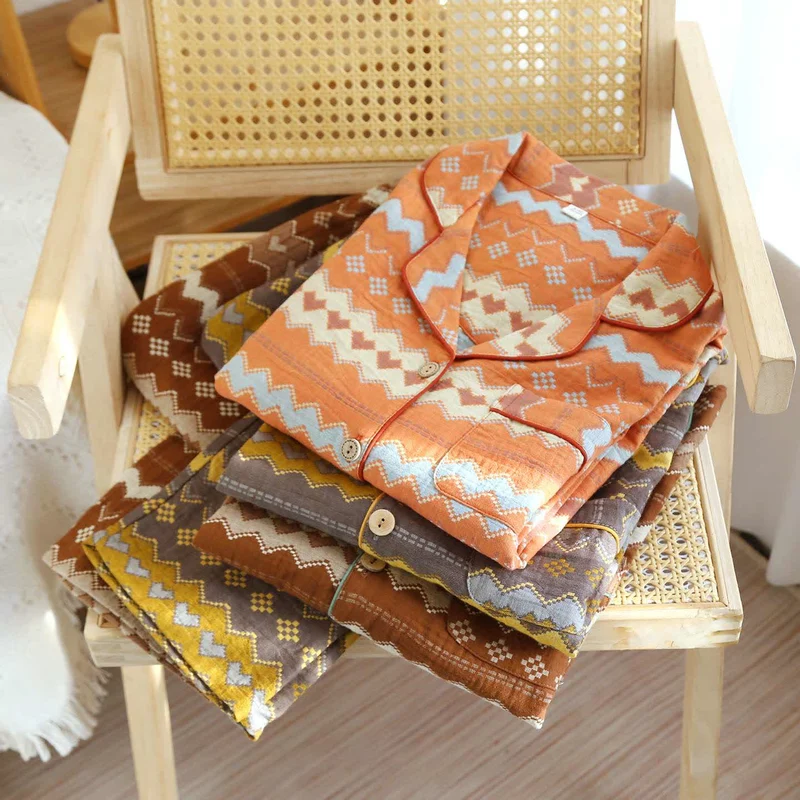 Vintage Wave Baumwoll-Loungewear-Set für Paare