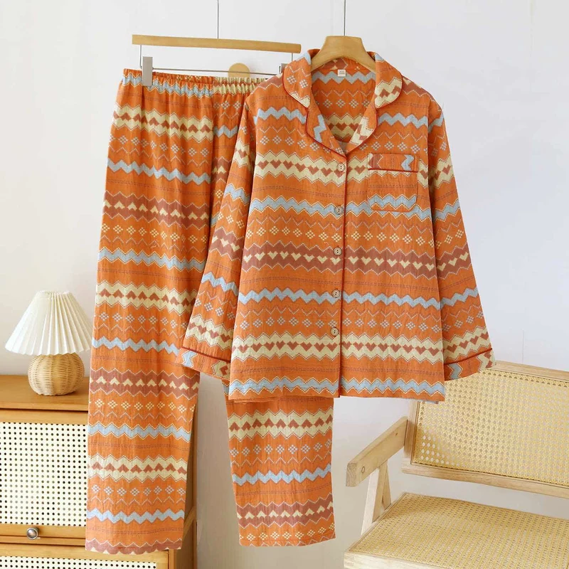 Vintage Wave Baumwoll-Loungewear-Set für Paare