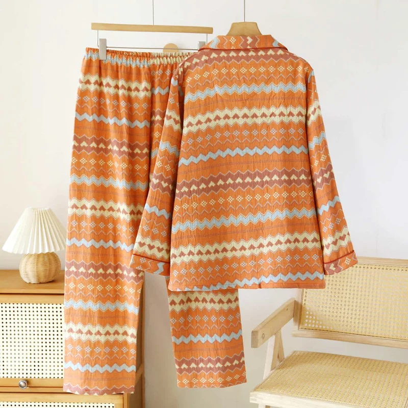Vintage Wave Baumwoll-Loungewear-Set für Paare