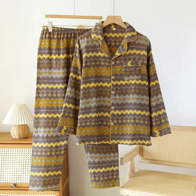 Vintage Wave Baumwoll-Loungewear-Set für Paare