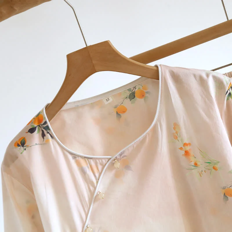 Orientalisches Loungewear-Set aus gelber Baumwolle mit Beerenmuster