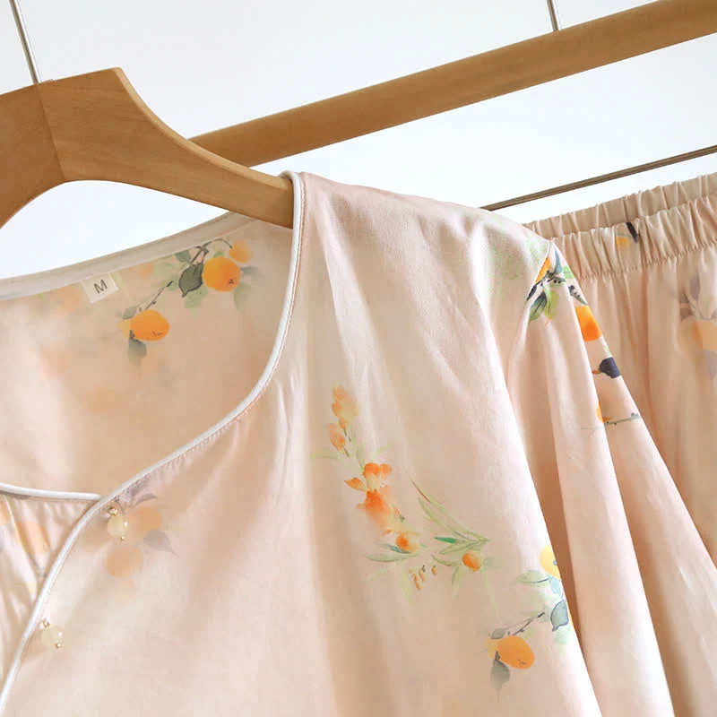 Orientalisches Loungewear-Set aus gelber Baumwolle mit Beerenmuster