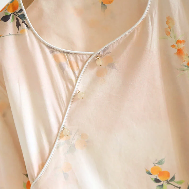 Orientalisches Loungewear-Set aus gelber Baumwolle mit Beerenmuster