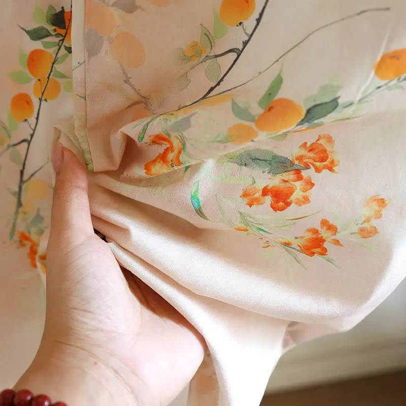 Orientalisches Loungewear-Set aus gelber Baumwolle mit Beerenmuster