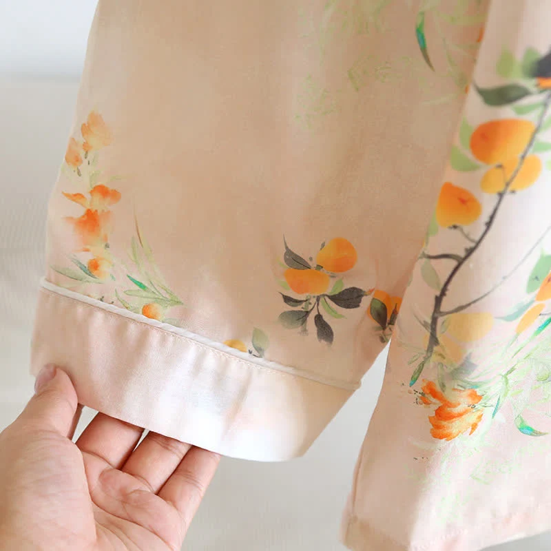 Orientalisches Loungewear-Set aus gelber Baumwolle mit Beerenmuster