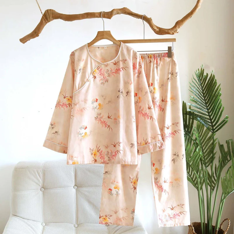 Orientalisches Loungewear-Set aus Baumwolle mit rosa Blättern