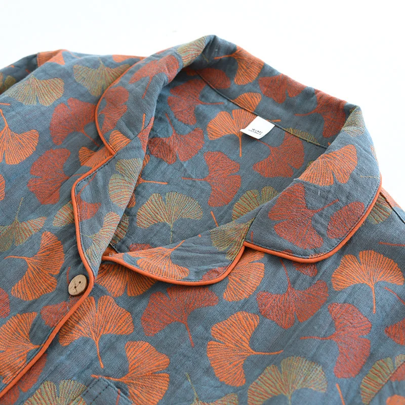 Loungewear-Set aus Baumwolle mit Ginkgoblatt-Knopf