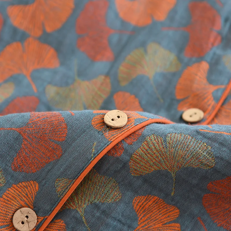 Loungewear-Set aus Baumwolle mit Ginkgoblatt-Knopf