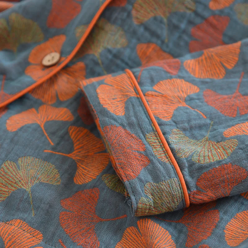 Loungewear-Set aus Baumwolle mit Ginkgoblatt-Knopf