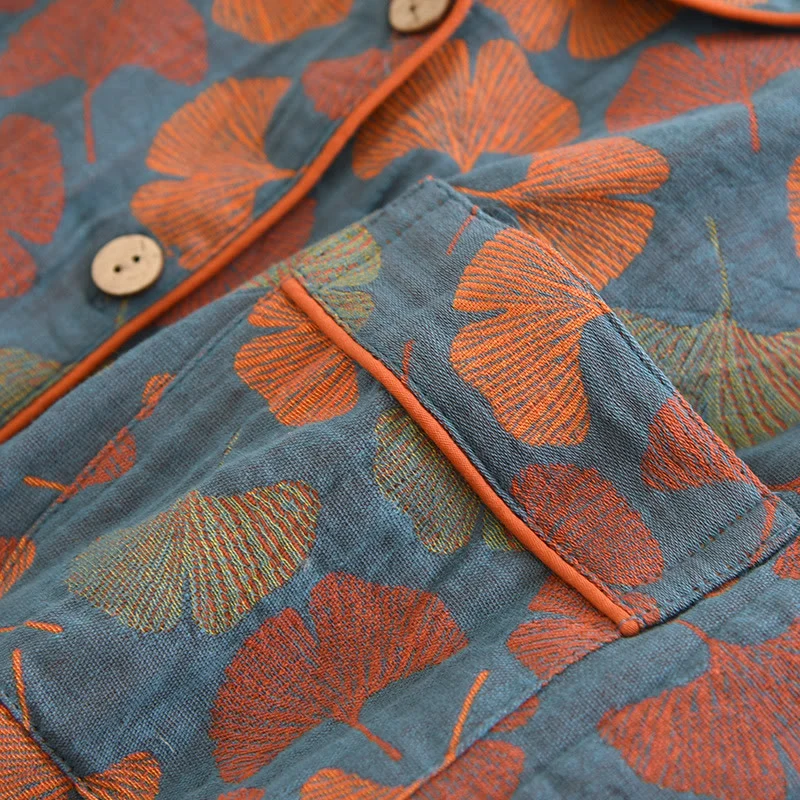 Loungewear-Set aus Baumwolle mit Ginkgoblatt-Knopf
