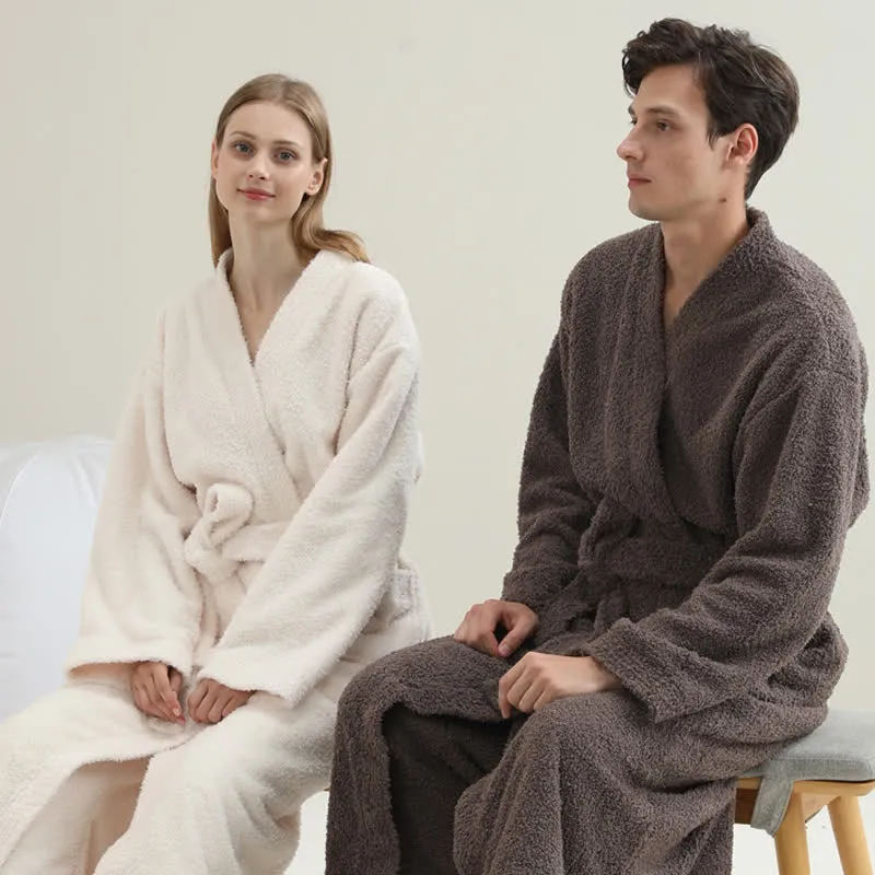 Partner-Bademantel-Hosen-Set in passenden Unifarben