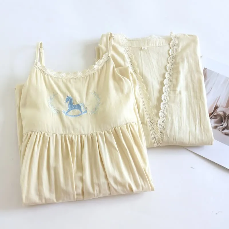 Nachthemd- und Überwurf-Set mit Pony-Stickerei