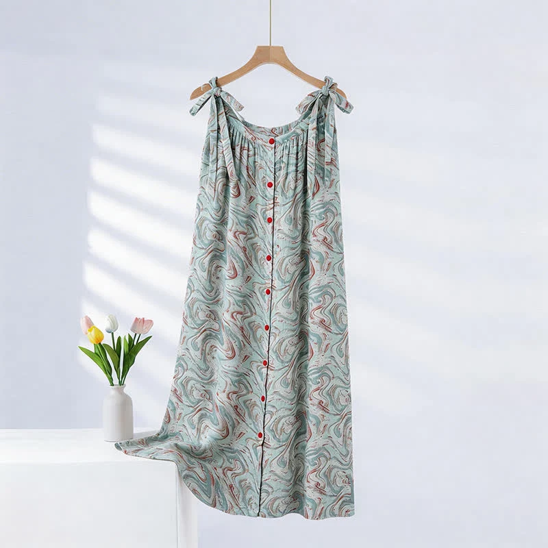 Blaues Camisole-Nachthemd mit künstlerischem Wellenmuster