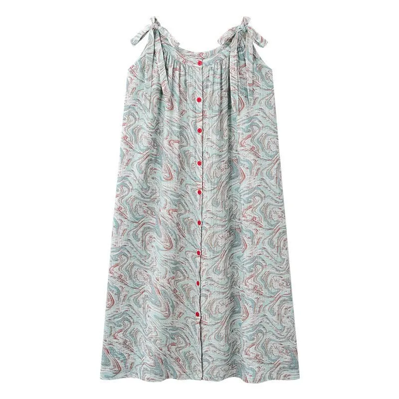 Blaues Camisole-Nachthemd mit künstlerischem Wellenmuster