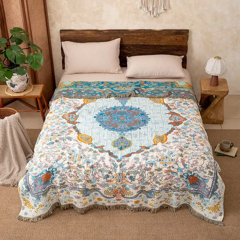 Sofadecke aus Baumwolle im Vintage-Stil mit Quasten