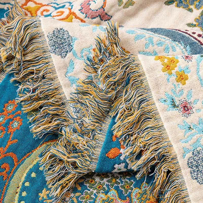 Sofadecke aus Baumwolle im Vintage-Stil mit Quasten