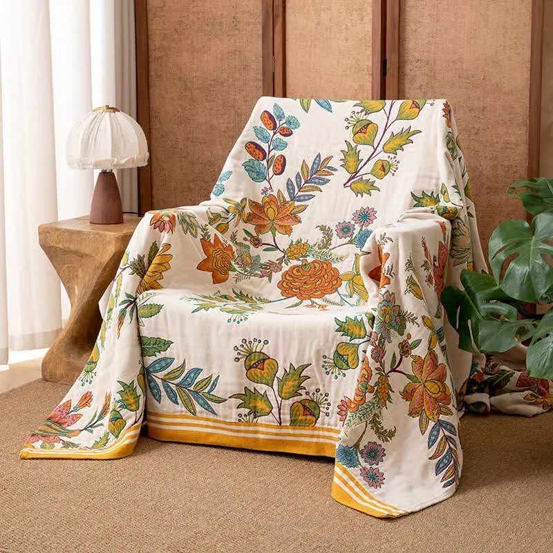 Sofadecke aus reiner Baumwolle mit lebendigem Blumenmuster