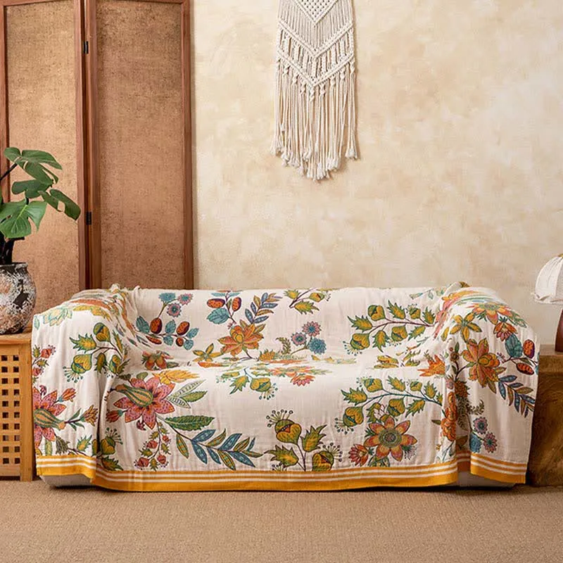 Sofadecke aus reiner Baumwolle mit lebendigem Blumenmuster