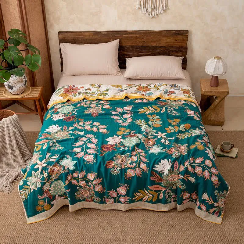 Sofadecke aus reiner Baumwolle mit lebendigem Blumenmuster