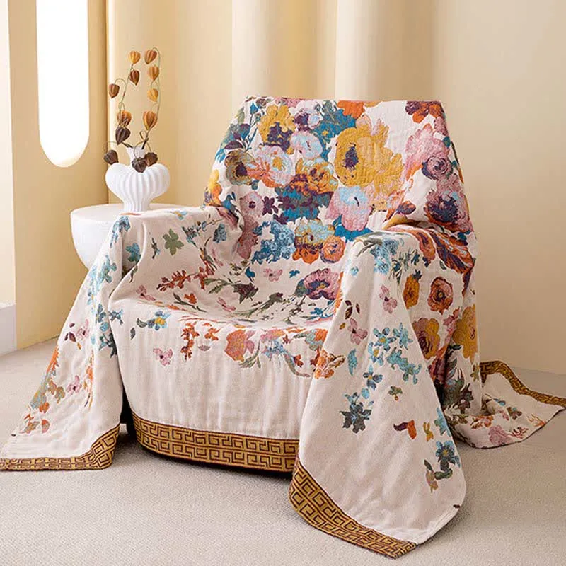 Sofadecke aus reiner Baumwolle mit Blumenmuster