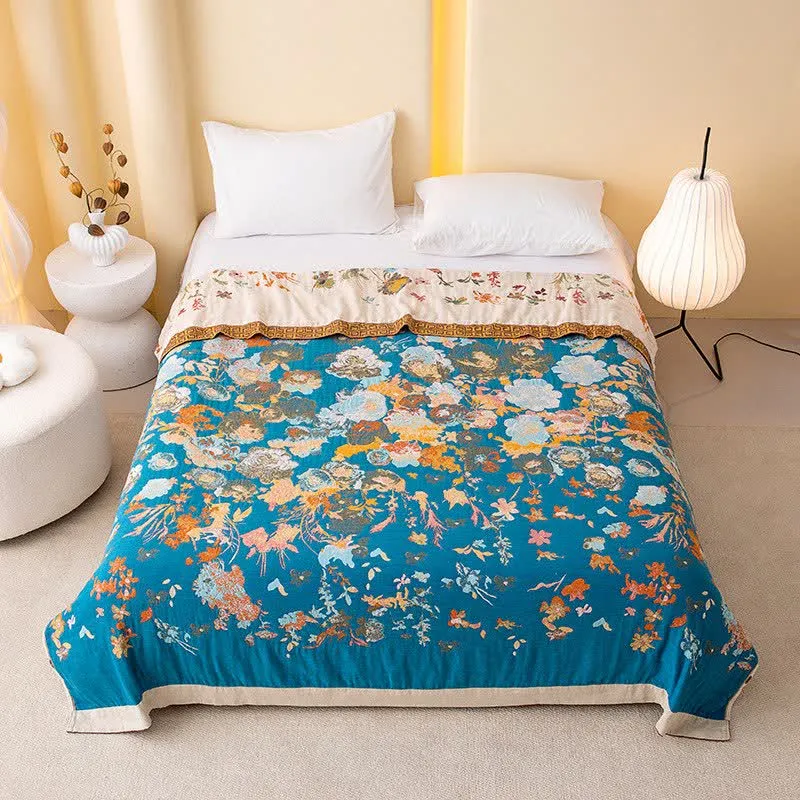 Sofadecke aus reiner Baumwolle mit Blumenmuster