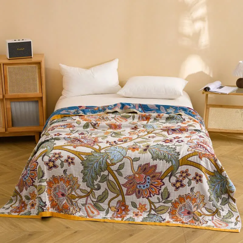 Sofadecke mit Retro-Blumenmuster aus Baumwolle