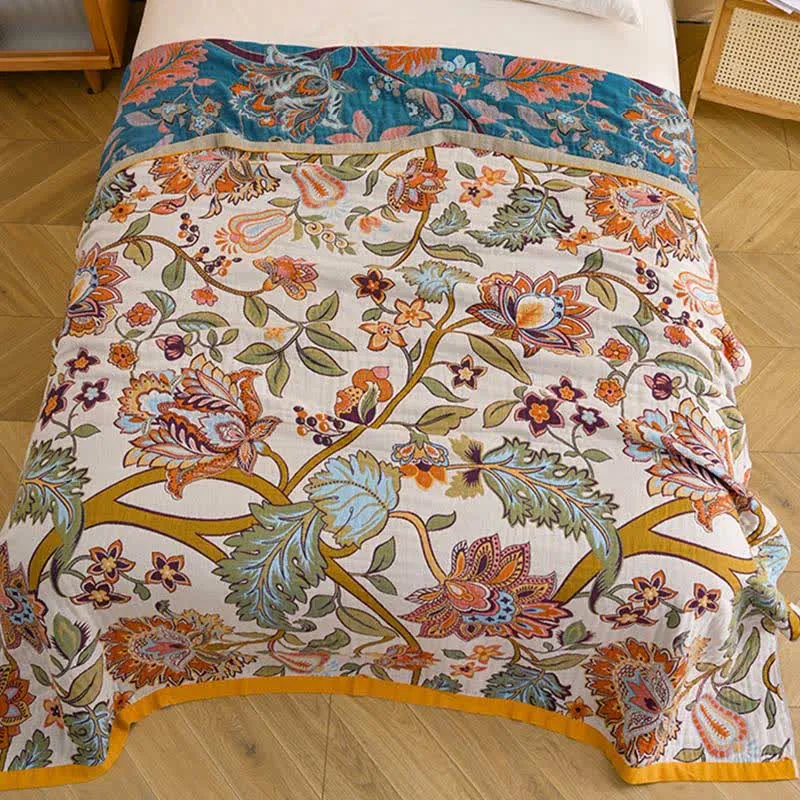 Sofadecke mit Retro-Blumenmuster aus Baumwolle