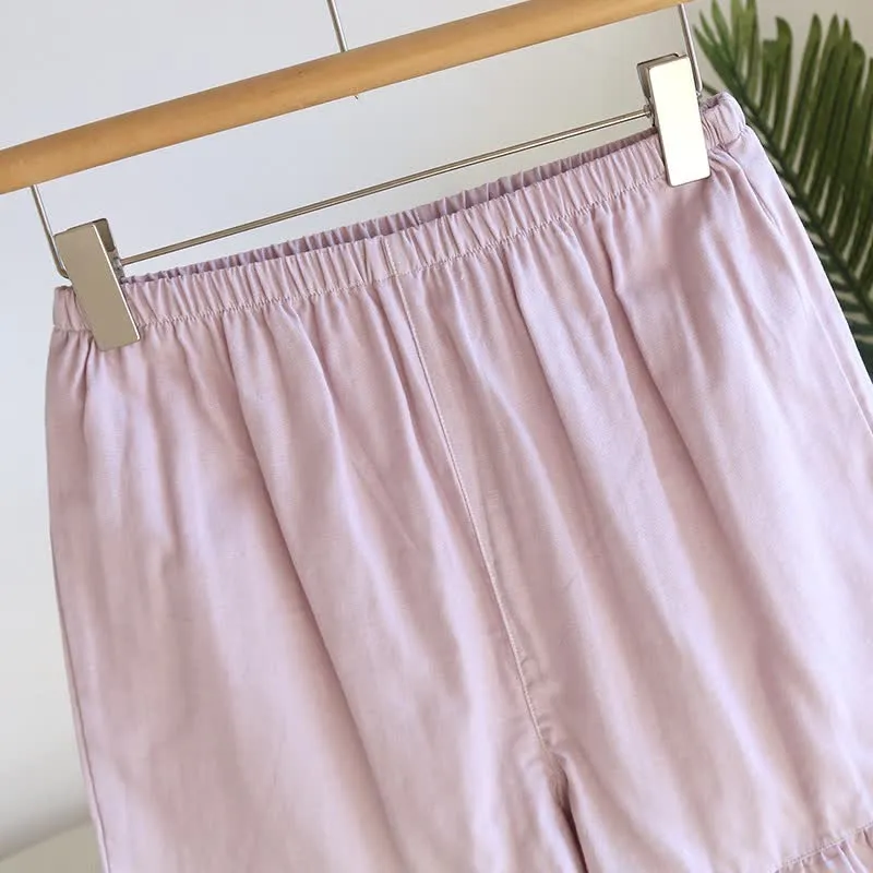 Einfarbiger Rüschen-Tanktop-Pyjama-Set