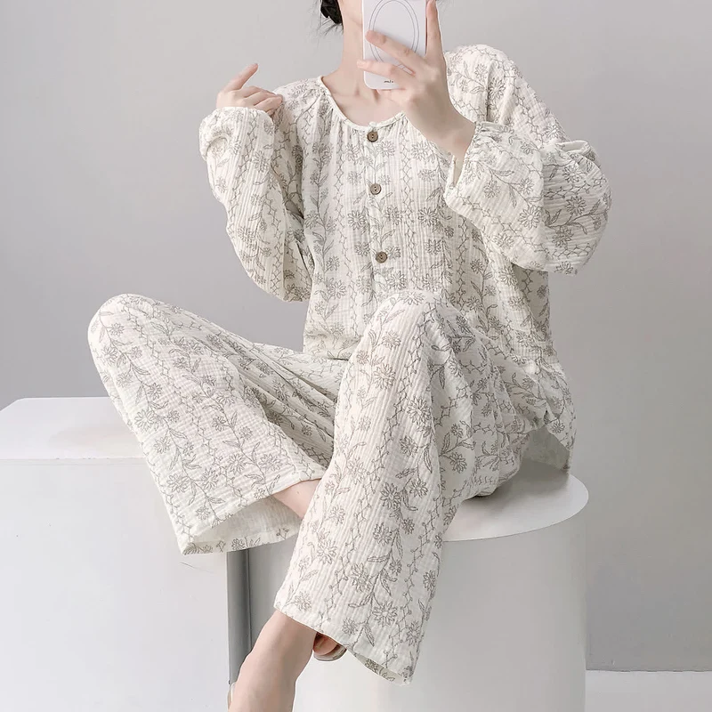 Pyjama-Set aus doppellagiger Baumwolle mit Sonnenblumenmuster