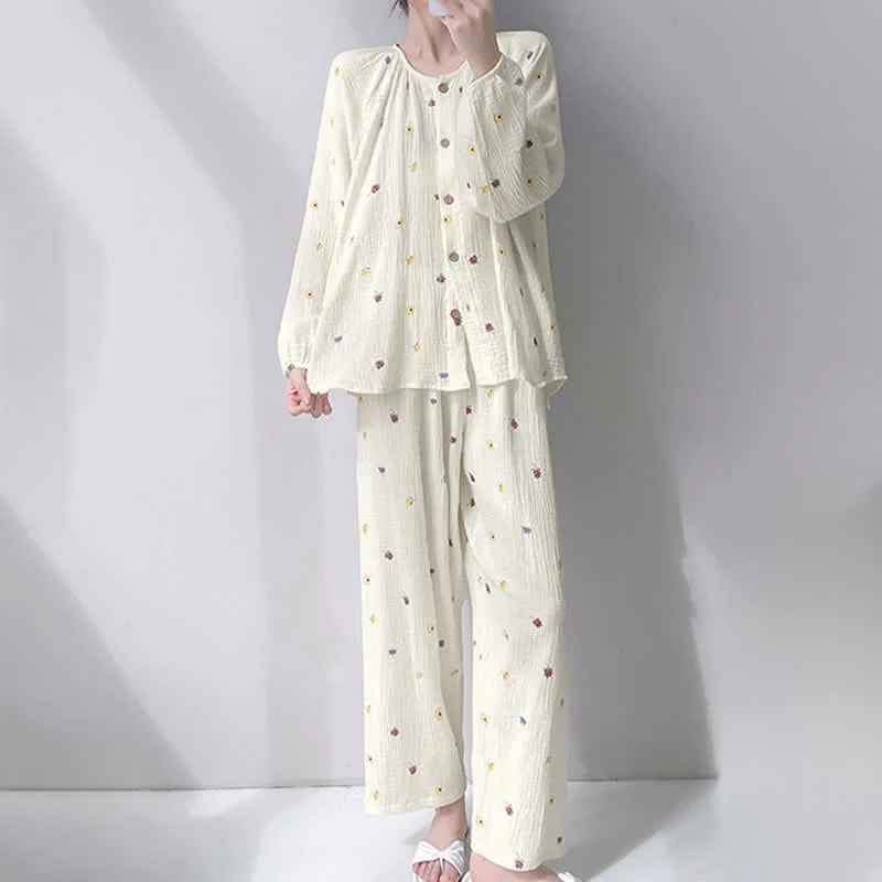 Loungewear-Set aus doppellagiger Baumwolle mit kleinem Blumenmuster