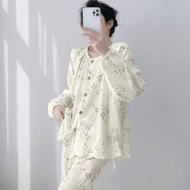 Loungewear-Set aus doppellagiger Baumwolle mit Bambusprint