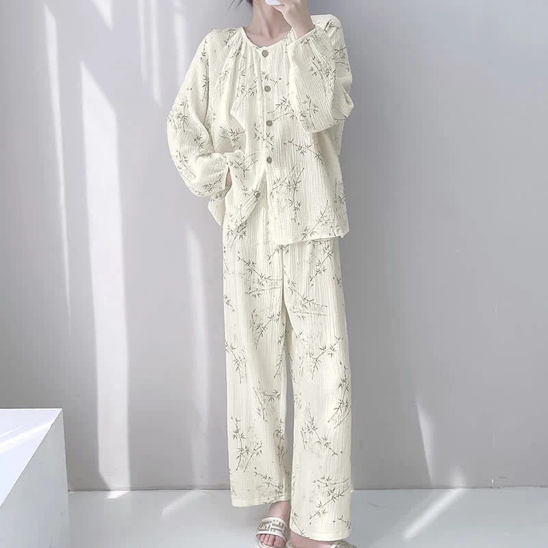 Loungewear-Set aus doppellagiger Baumwolle mit Bambusprint